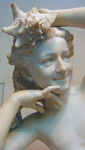 Carpeaux's Girl With Shell (detail) - Marble in National Gallery of Art, Washington DC (Wikimedia Commons, adjusted)