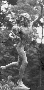 Falgui�re's Cockfight - weathered copy in a park, black and white