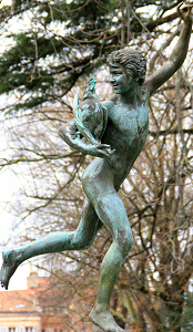 Falgui�re's Cockfight - weathered copy in a park, colour, Wikimedia Commons, adjusted