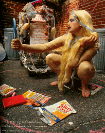 Artist doing a Barbie inspired performance Artist doing a Barbie inspired performance