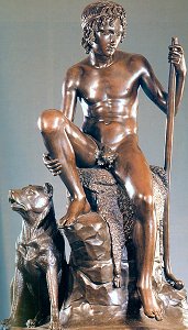 Shepherd Boy with his Dog by Bertel Thorvaldsen - bronze with fig leaf