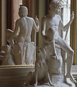 Shepherd Boy with his Dog by Bertel Thorvaldsen - colour, mirrored