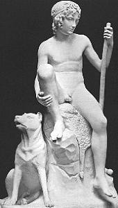 Shepherd Boy with his Dog by Bertel Thorvaldsen - bw front view scanned from old book